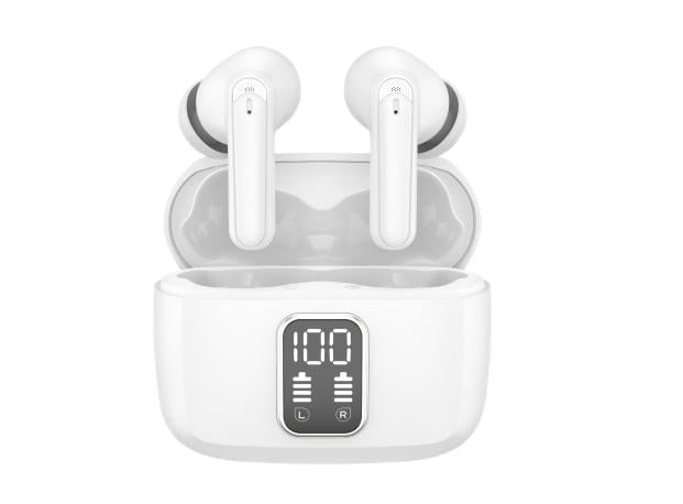 White Wireless Earbuds with Digital Display