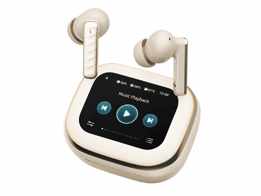 Gold Wireless Earbuds with Smart Display