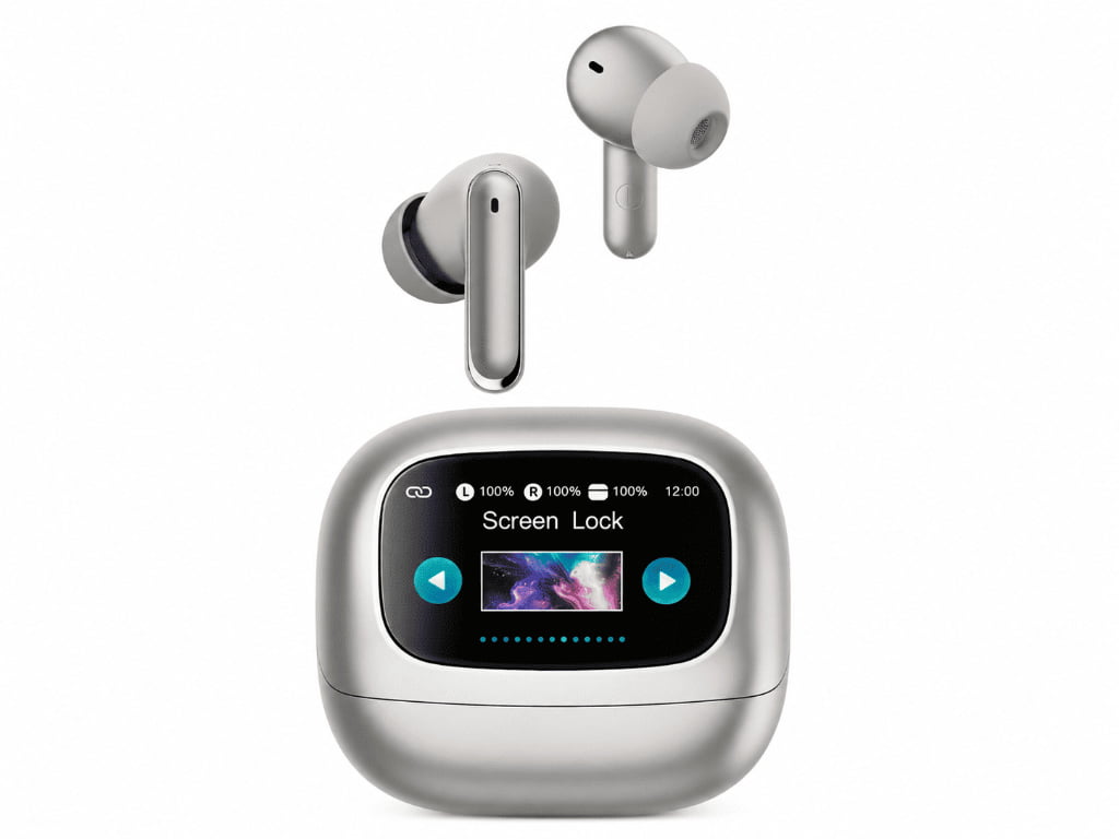 White Smart Display Wireless Earbuds