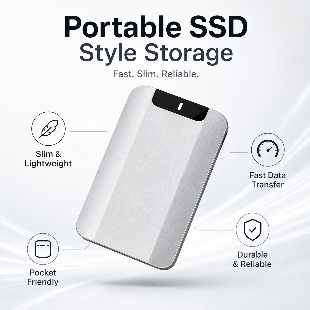 Slim Silver Portable External Storage Drive