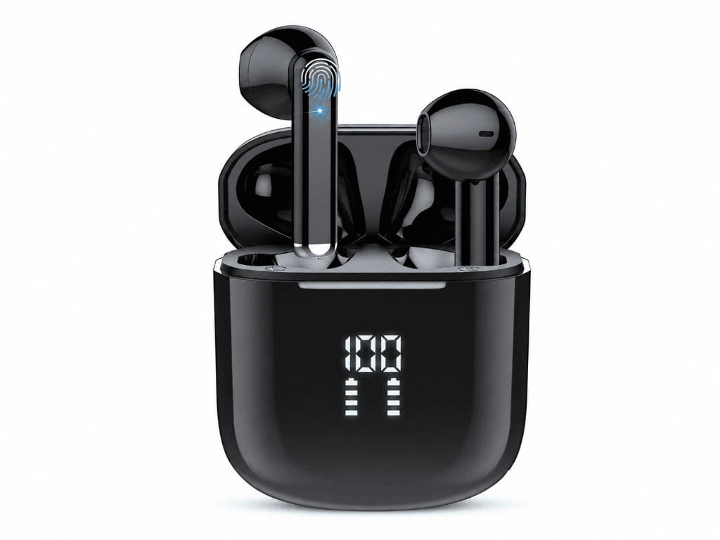 Black Wireless Earbuds with Battery Display