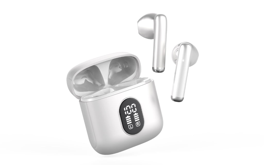 White Wireless Earbuds with Display Case