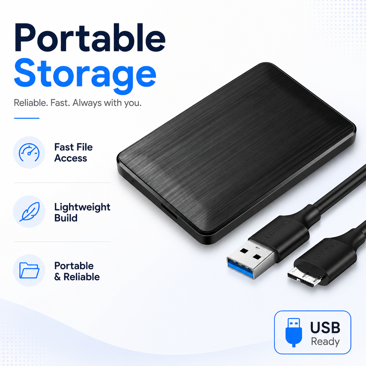 Brushed Black Portable External HDD