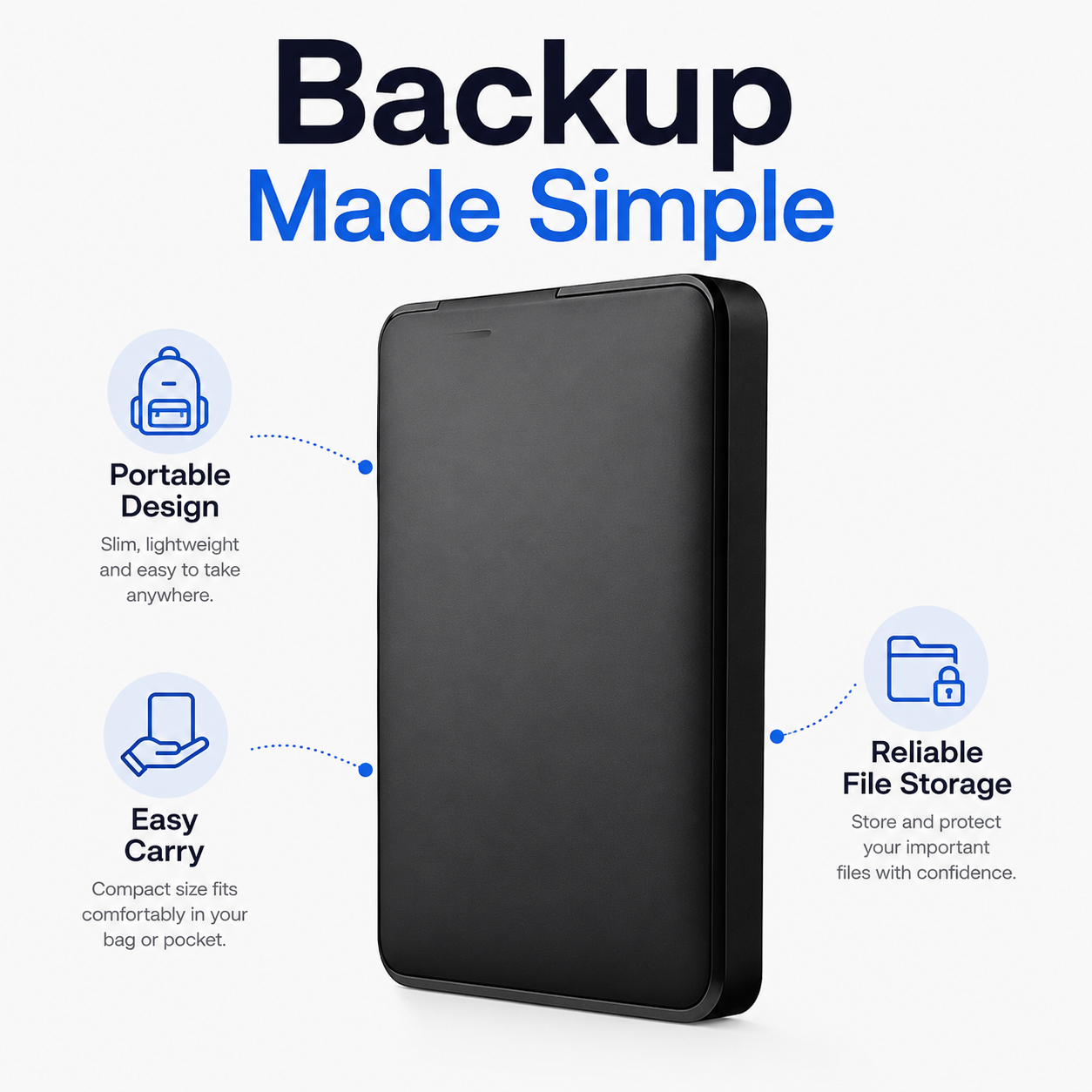 Slim Black Portable External Hard Drive